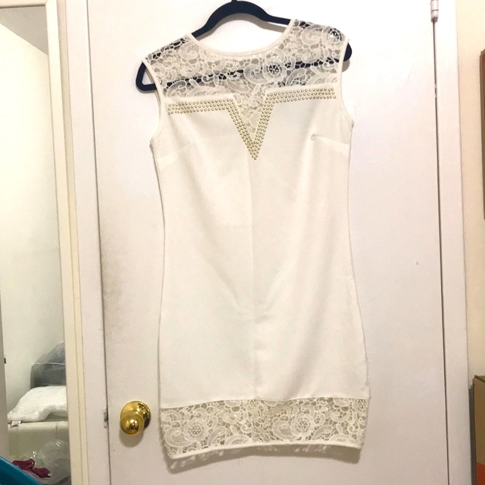 New white lace embellished dress